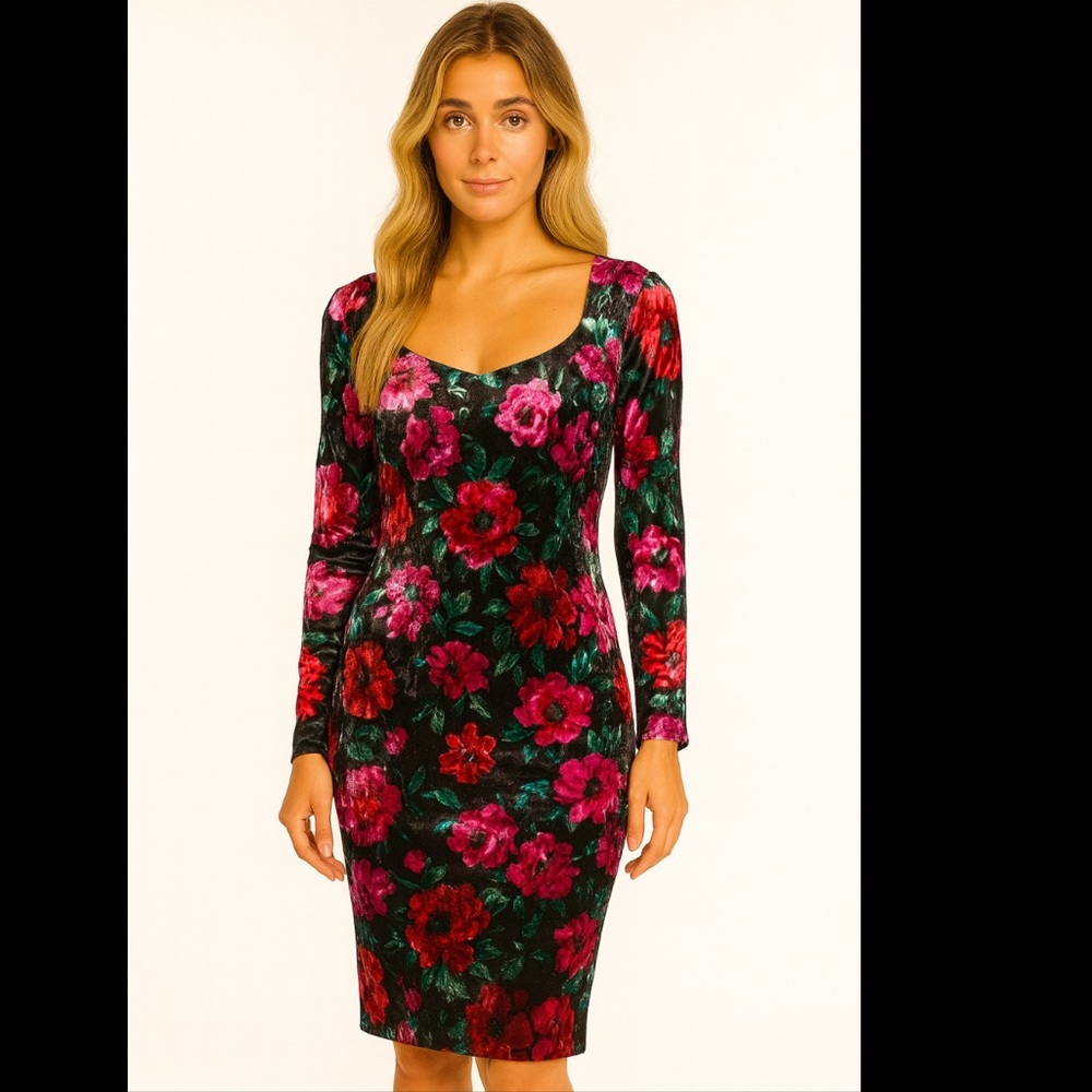 Pink and Red Bodycon Mini Dress with Long Sleeves